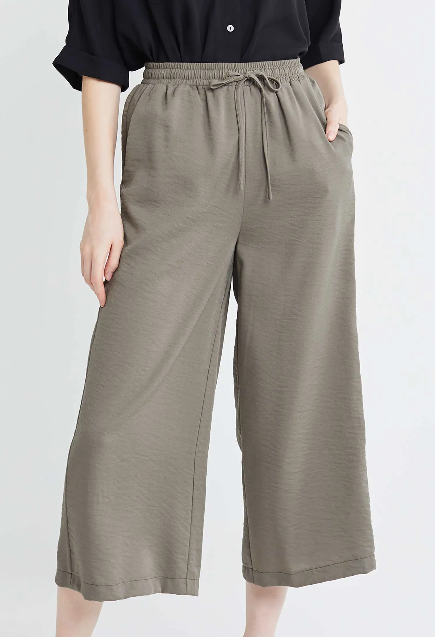 Drawstring Palazzo Culotte Pants