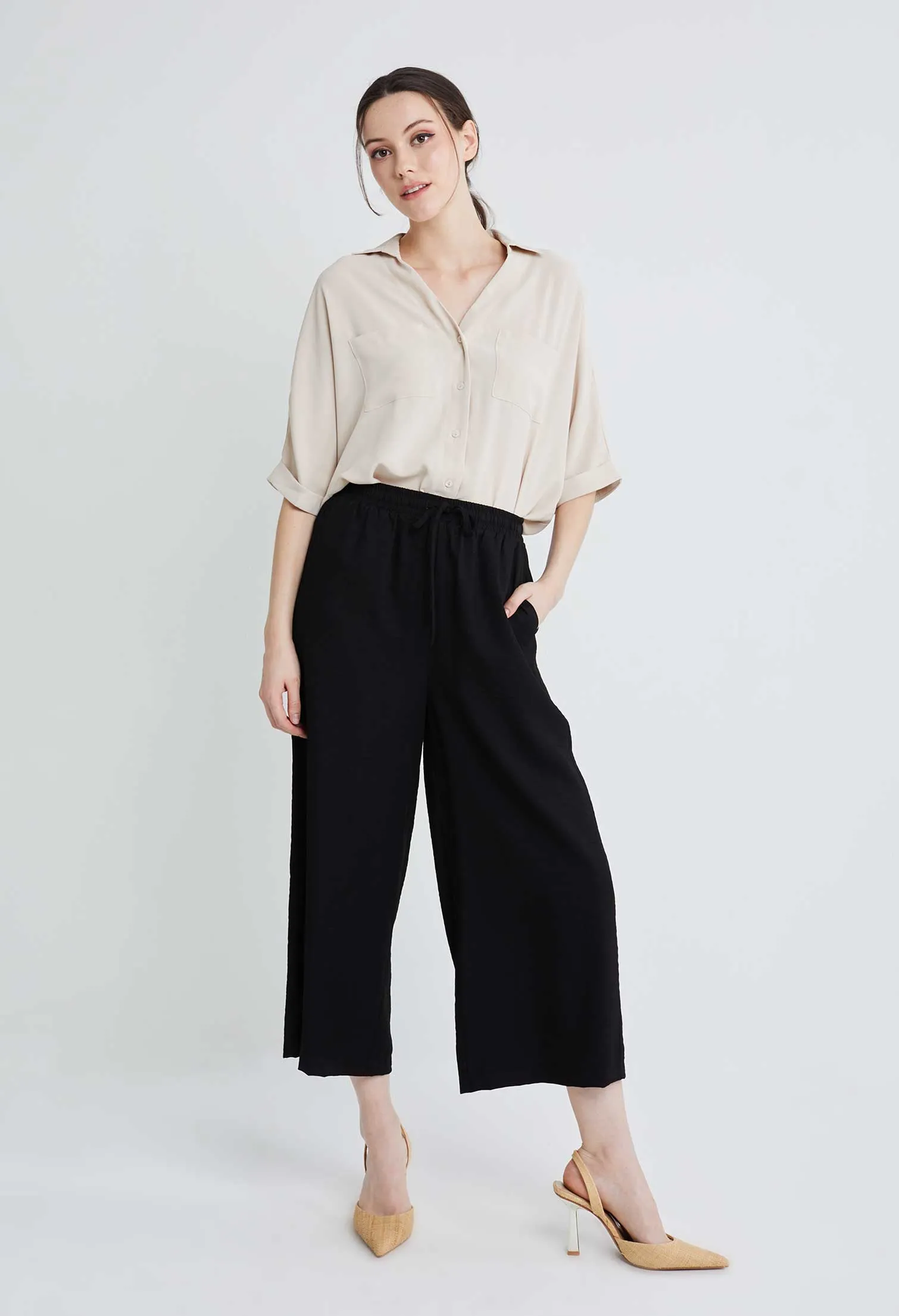 Drawstring Palazzo Culotte Pants