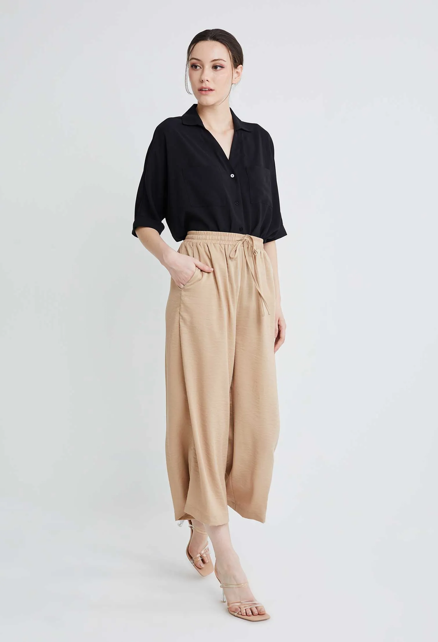 Drawstring Palazzo Culotte Pants