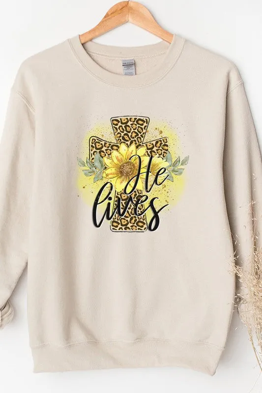 Easter He Lives Leopard Cross Sweatshirt