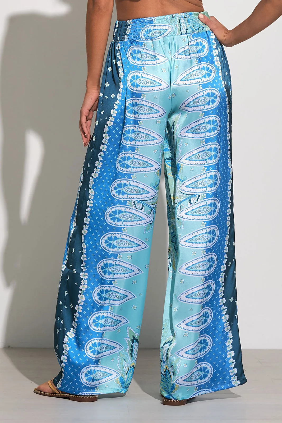 Elan Blue Bali Print Wide Leg Pants