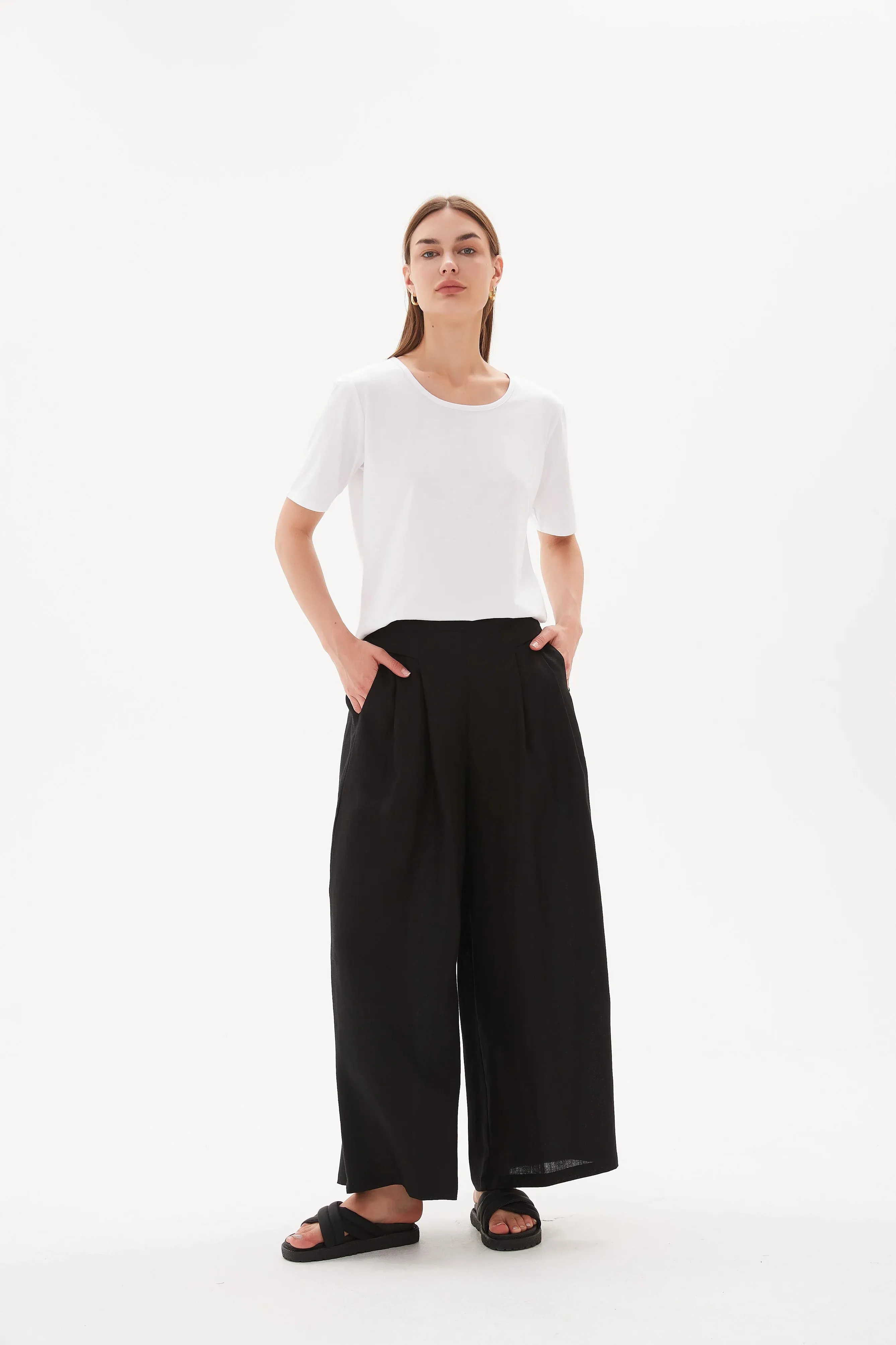 Elastic Back Palazzo Pant | Black