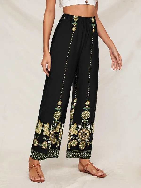 Elastic Waist Tribal Print Palazzo Pants