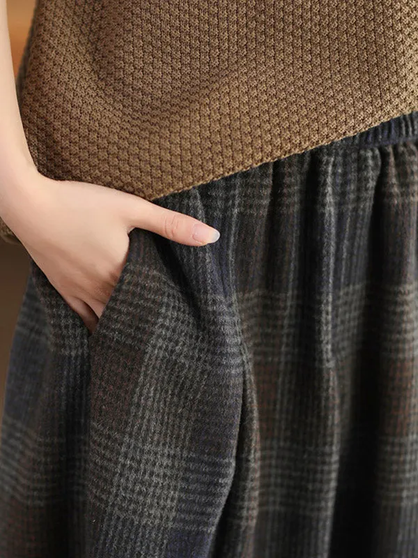 Elasticity Plaid Pleated A-Line Loose Skirts Bottoms