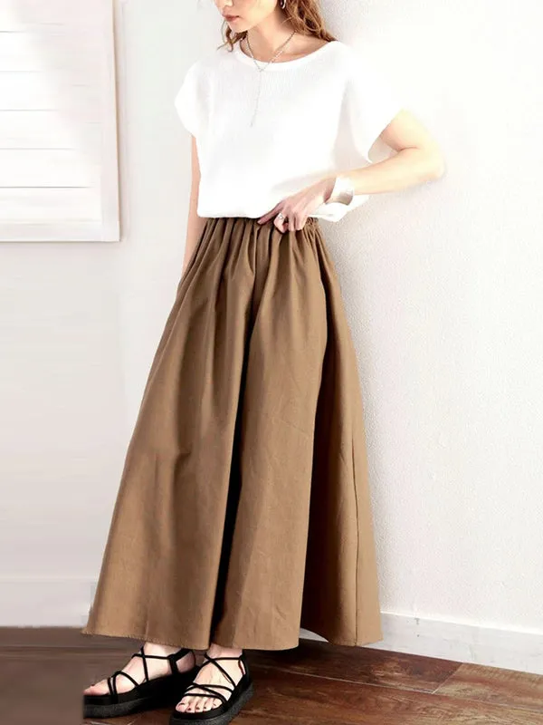 Elasticity Solid Color A-Line Loose Skirts Bottoms