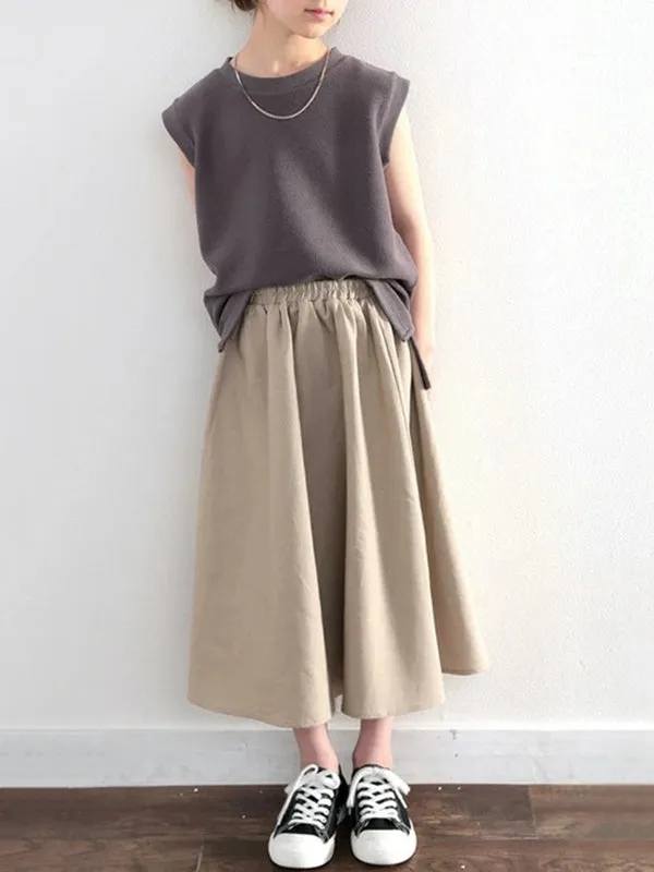 Elasticity Solid Color A-Line Loose Skirts Bottoms