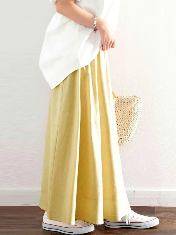 Elasticity Solid Color A-Line Loose Skirts Bottoms