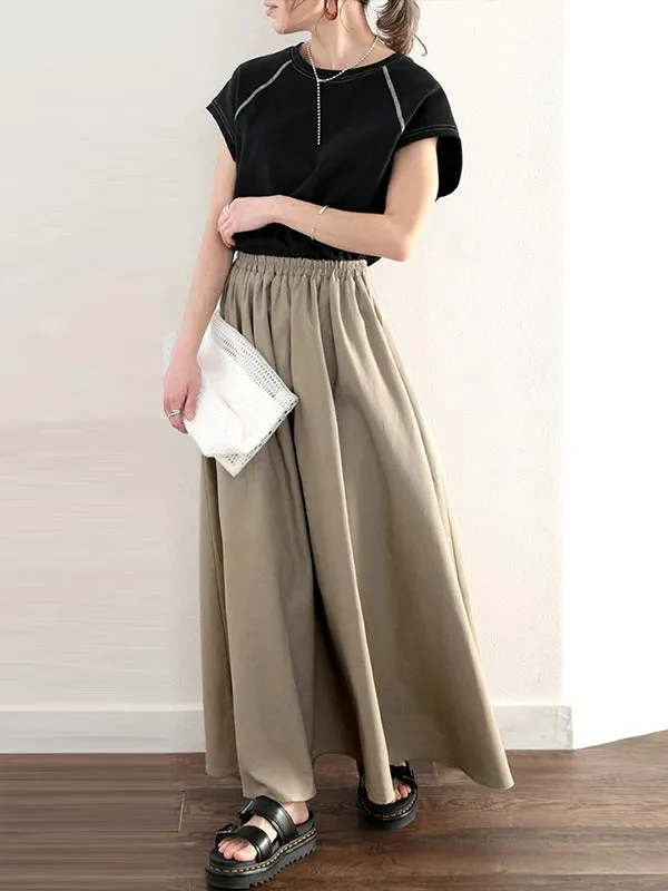 Elasticity Solid Color A-Line Loose Skirts Bottoms