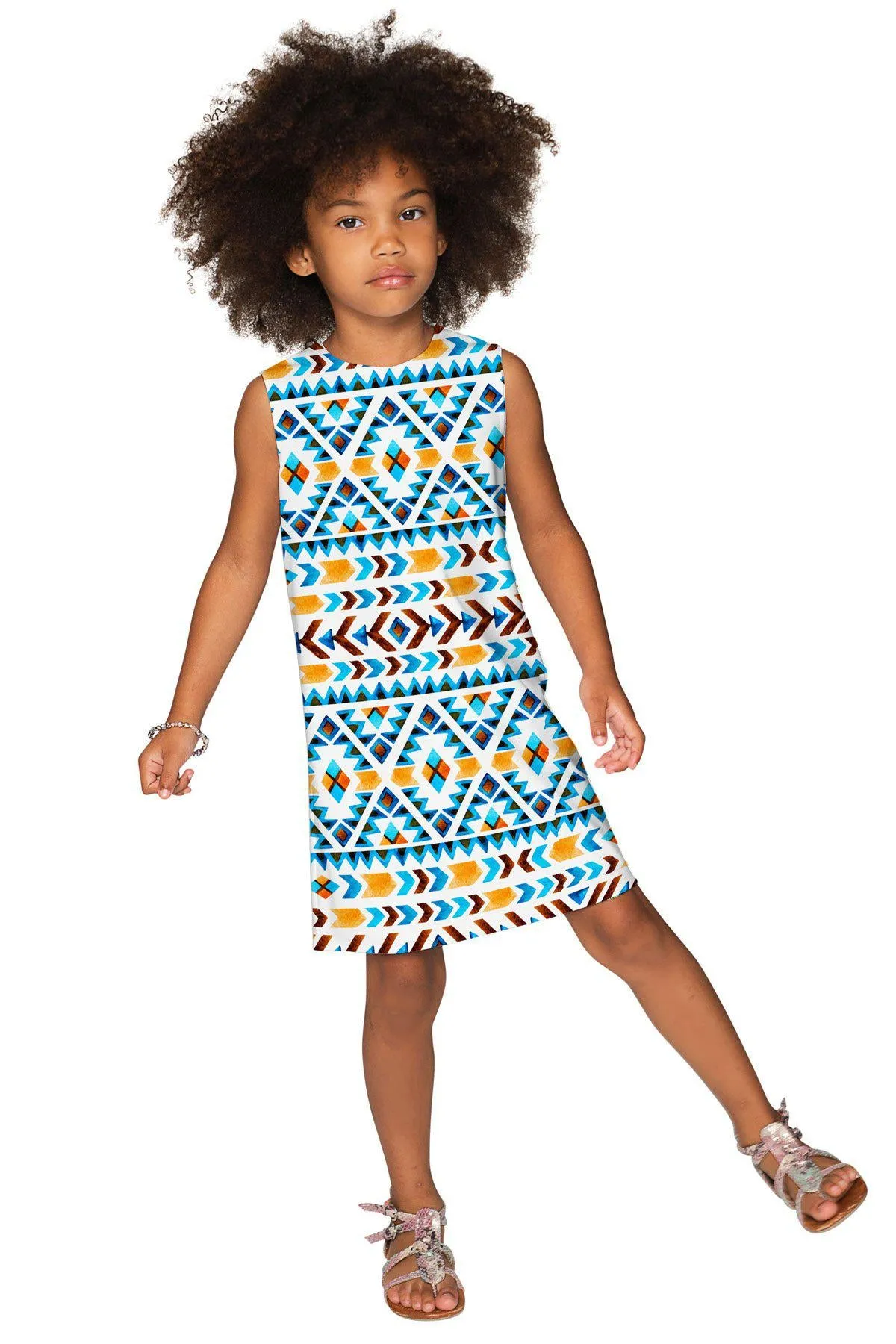 Ethno Chic Adele Colorful Boho Print Shift Dress - Girls