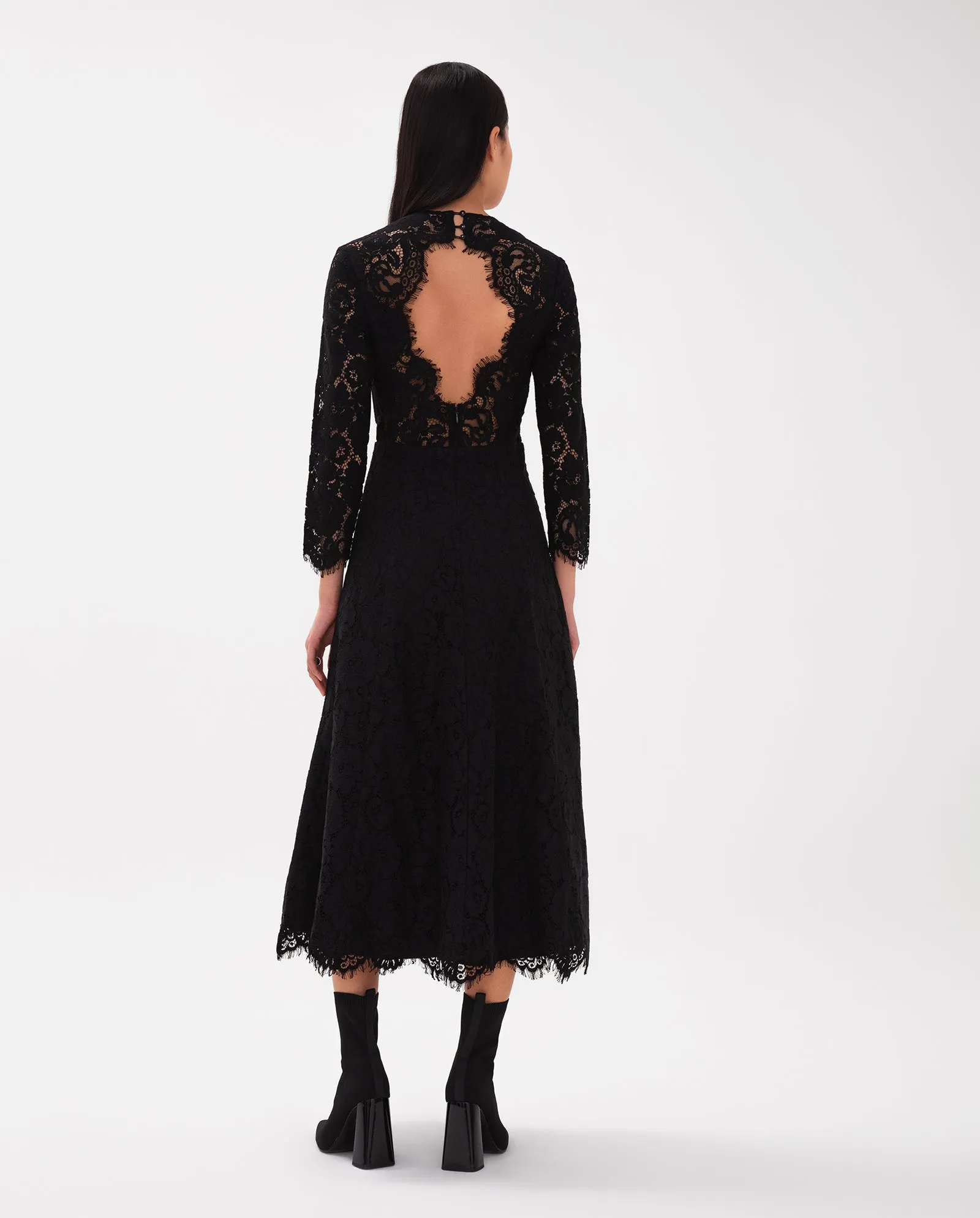 Flared Midi Lace Dress