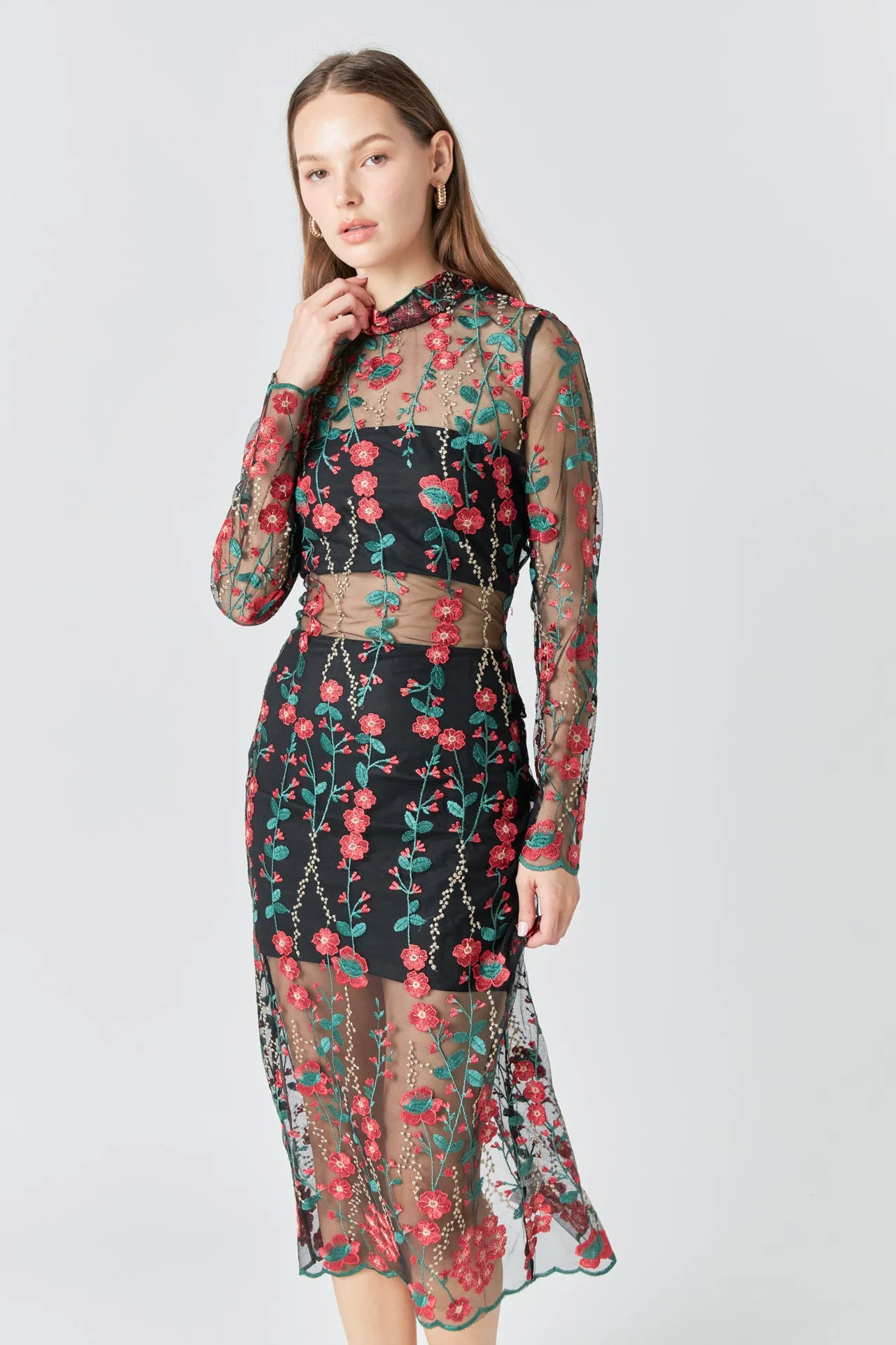 Floral Embroidered Midi Dress