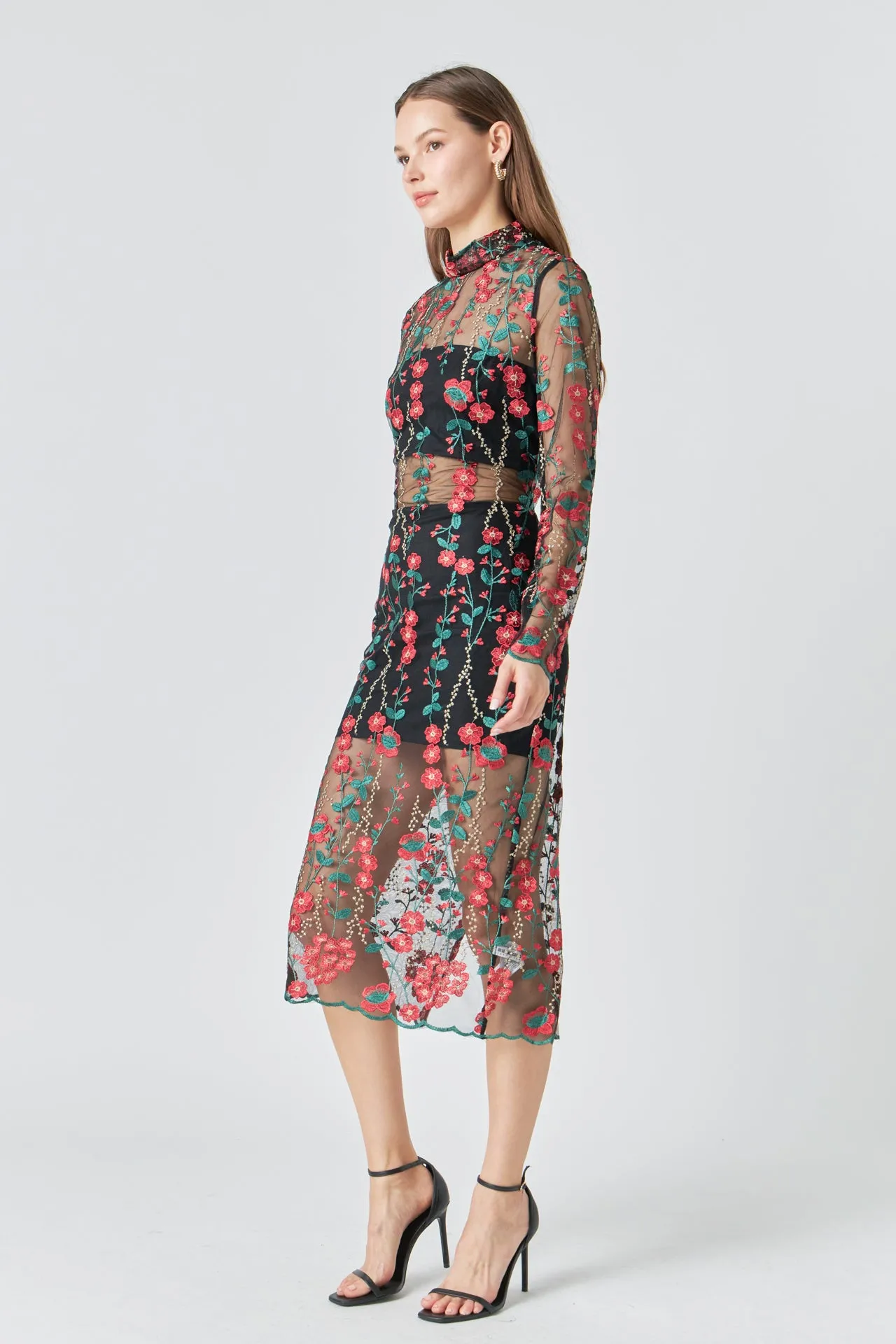 Floral Embroidered Midi Dress