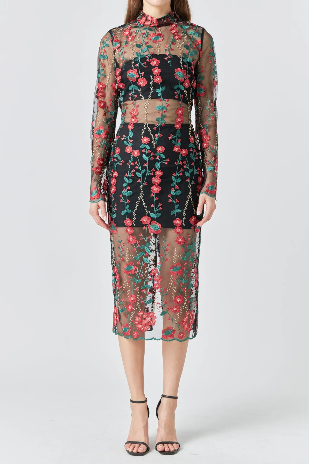 Floral Embroidered Midi Dress