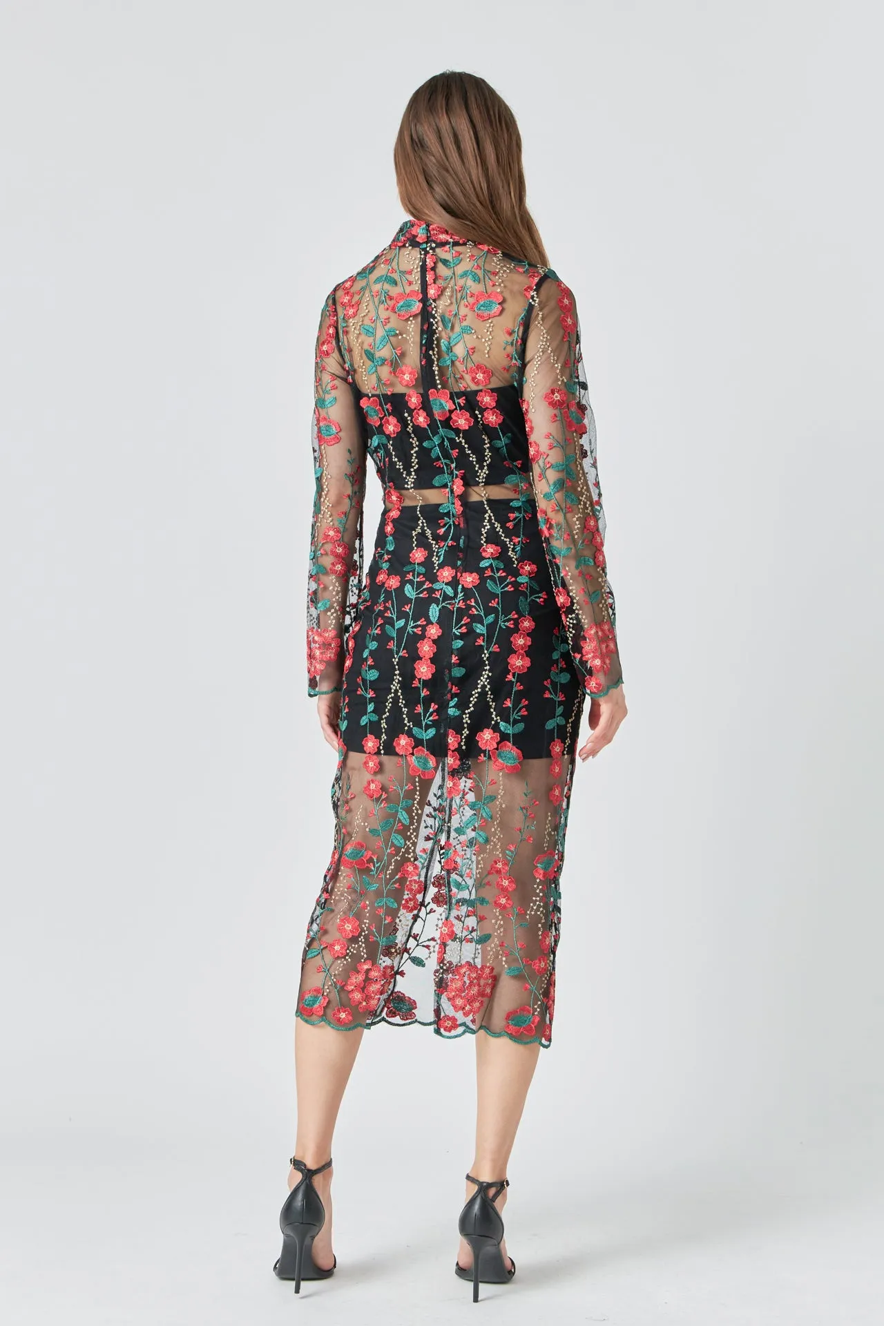 Floral Embroidered Midi Dress