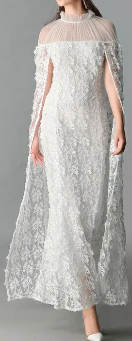 Floral Lace Cloak-Gown in White