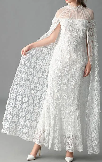 Floral Lace Cloak-Gown in White