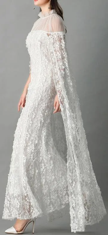 Floral Lace Cloak-Gown in White