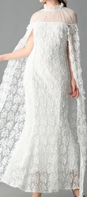 Floral Lace Cloak-Gown in White