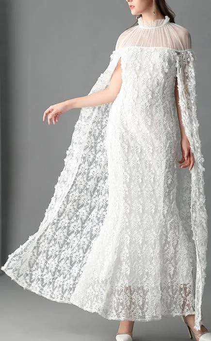 Floral Lace Cloak-Gown in White