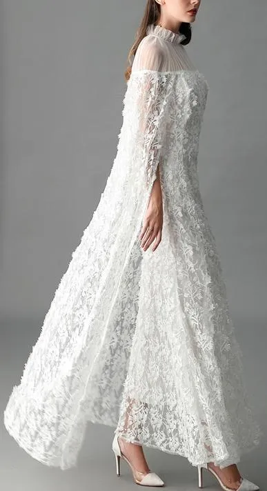 Floral Lace Cloak-Gown in White