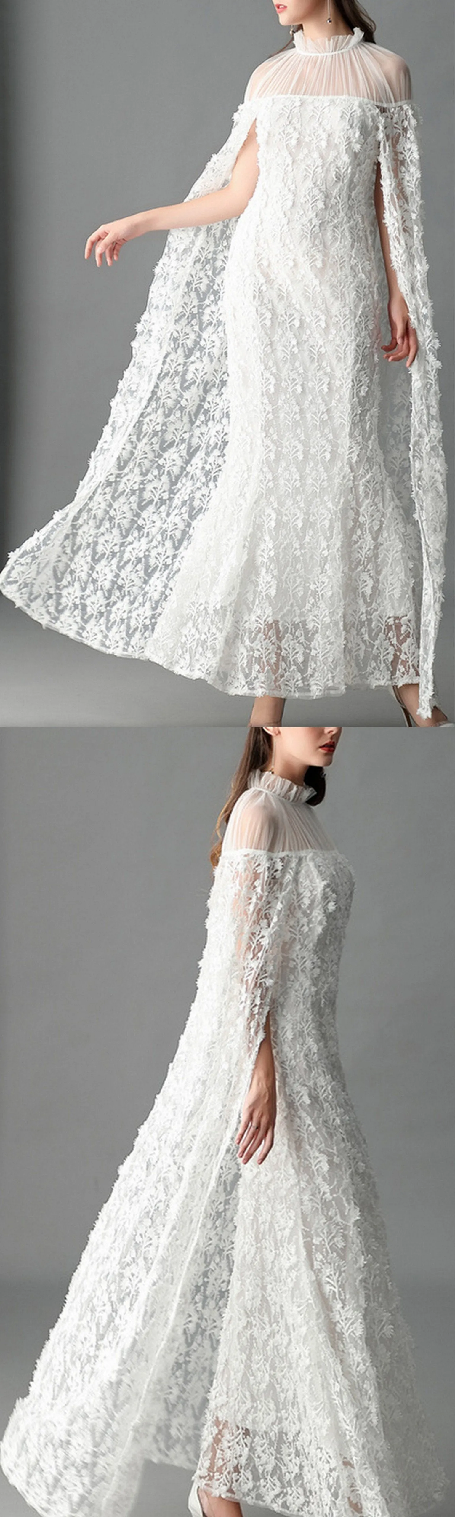 Floral Lace Cloak-Gown in White