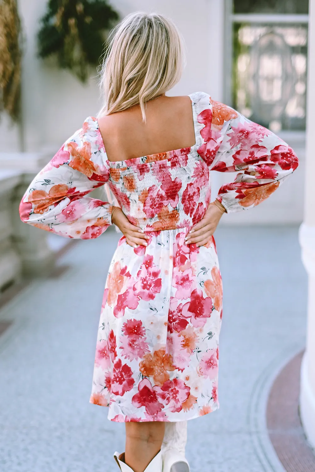 Floral Print Smocked Mini Dresses