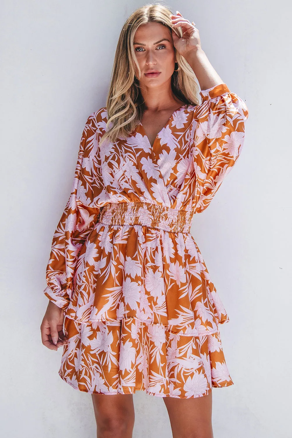 Floral Smocked Waist Layered Dress