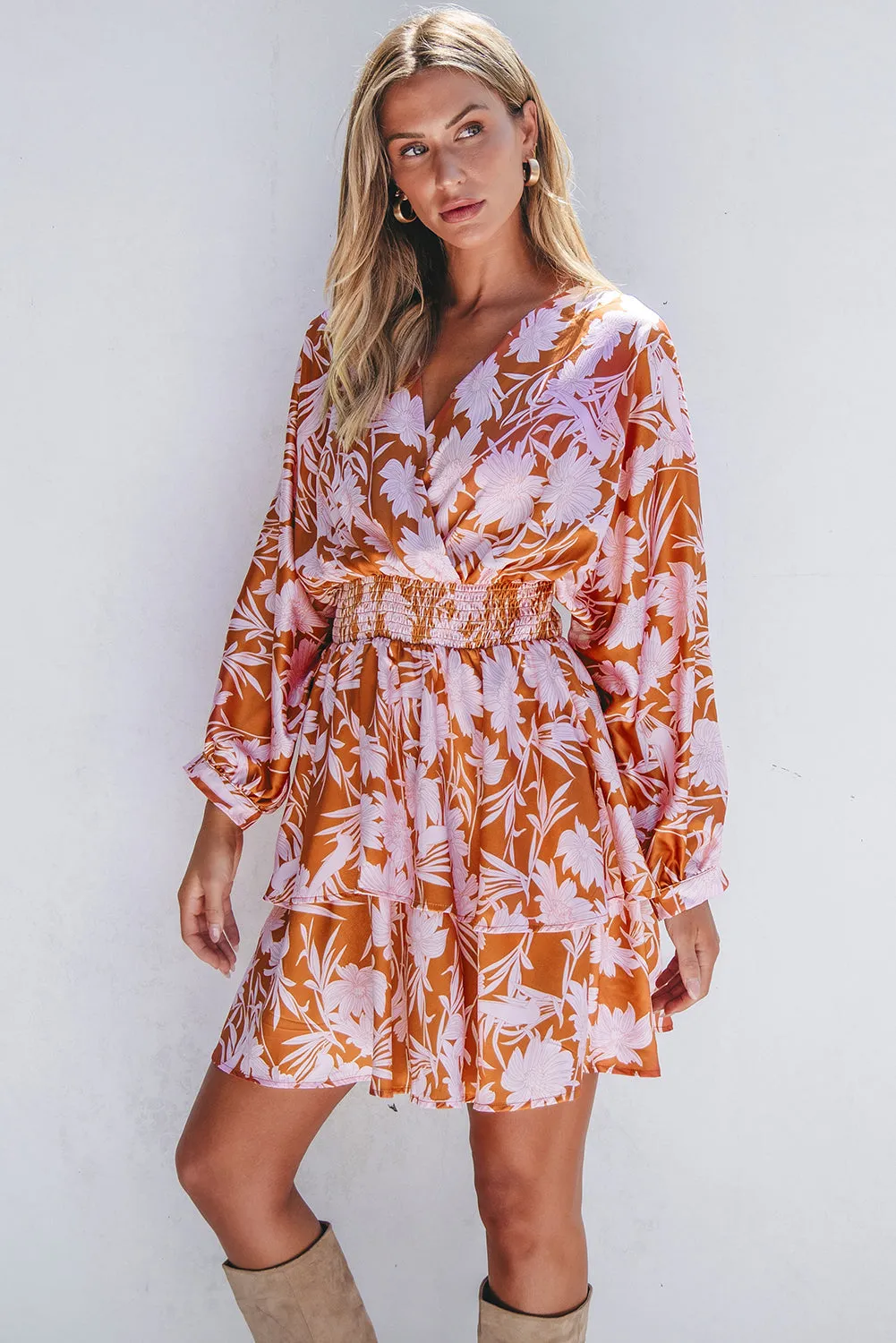 Floral Smocked Waist Layered Dress