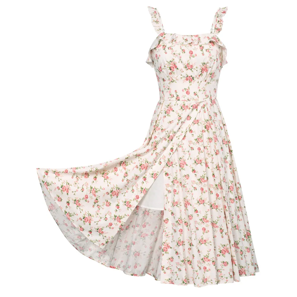 Floral Summer Dresses for Women 2024 Midi Sun Dresses Flowy Spaghetti Strap Dress with Pockets