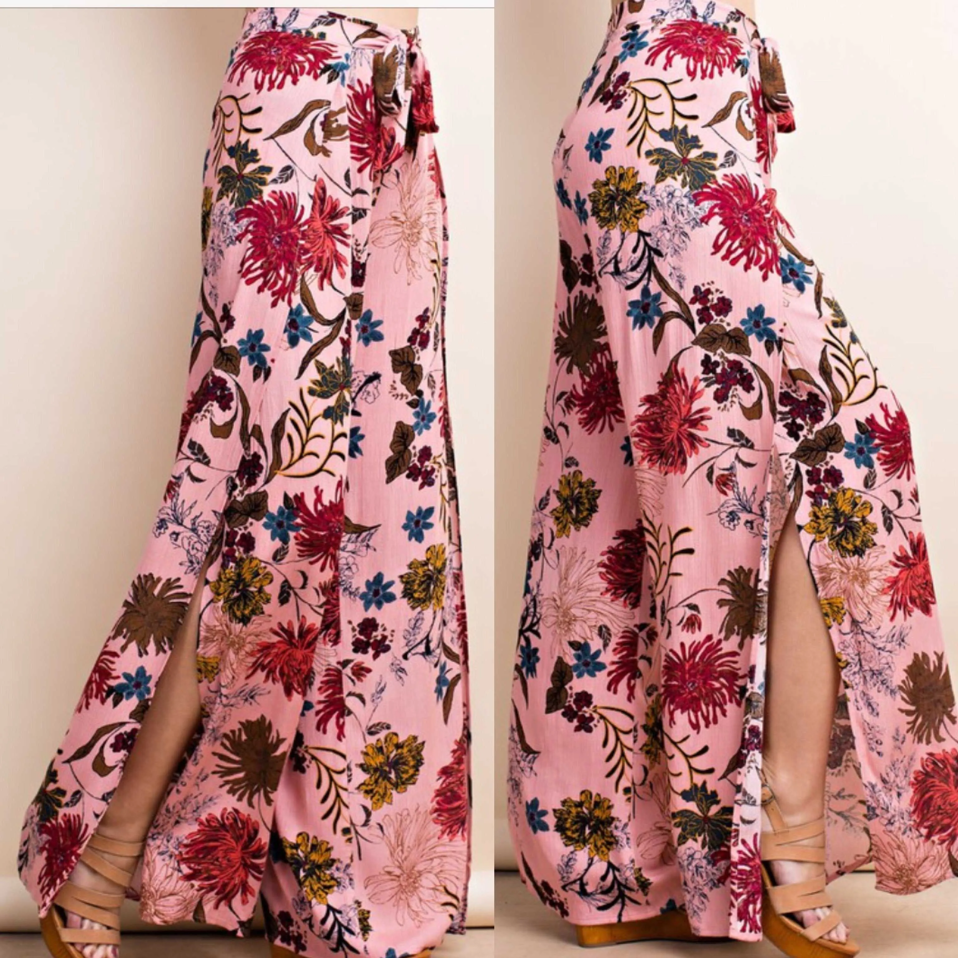 Floral Wide Leg Wrap Pedal Pants