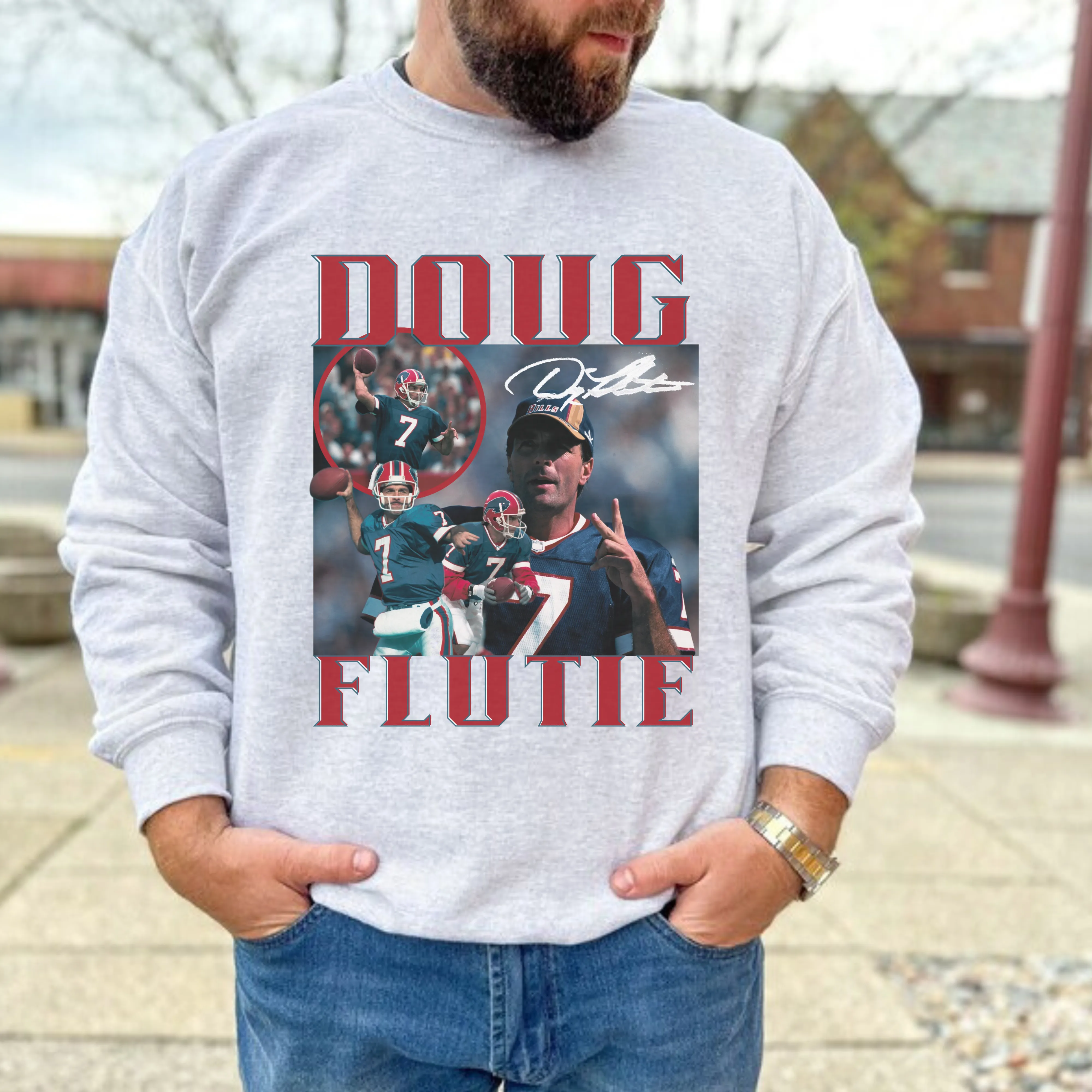 Flutie Retro Buffalo Football Crewneck, Bills Vintage Style Sweatshirt