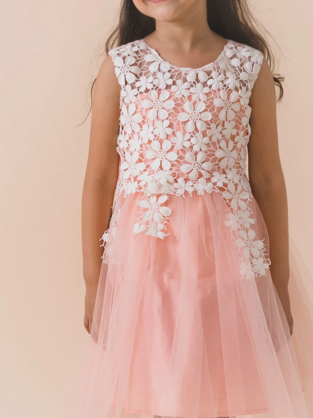 Girls Peach-Coloured Embellished Net Maxi Dress - Ps Peaches