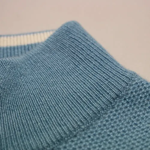 Glacier Blue Cashmere Zip Neck Sweater Verbier in pique stitch