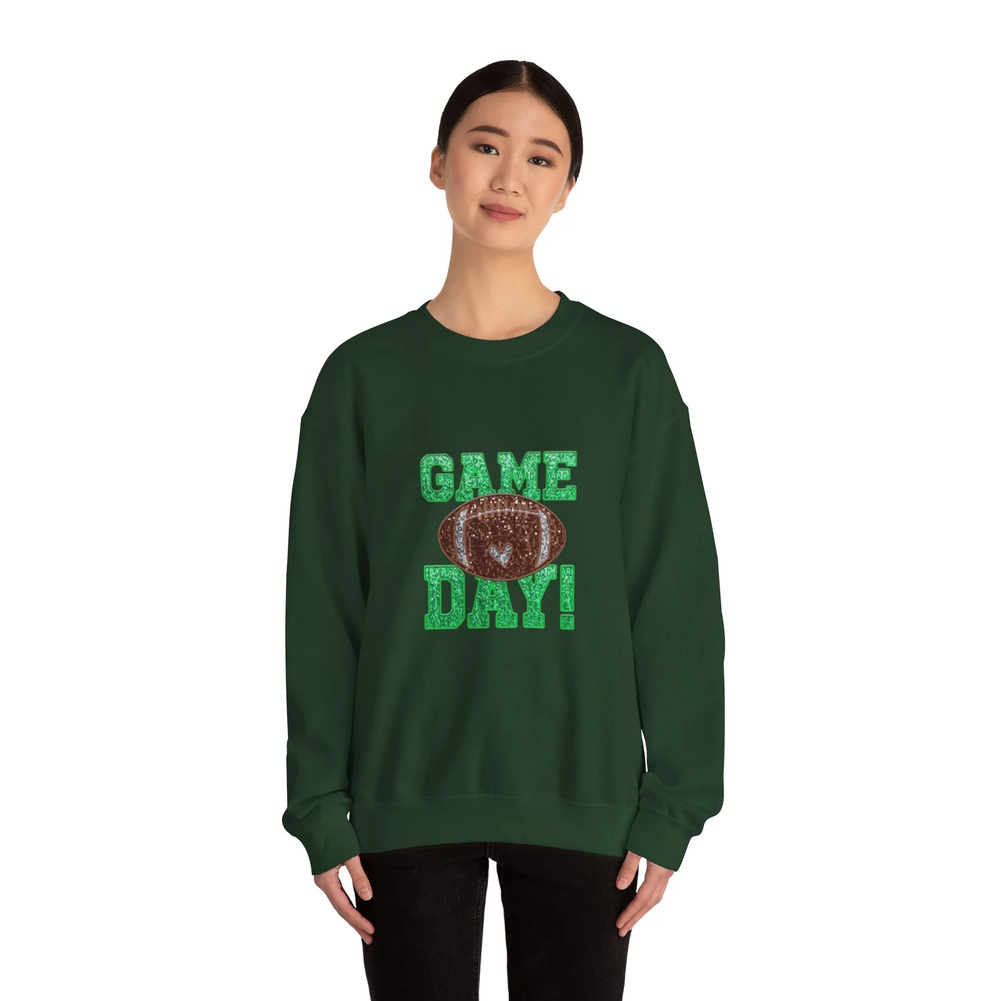 Glitter game day football Tayvis Super Bowl Football mom Game day shirt Unisex Heavy Blend™ Crewneck Sweatshirt