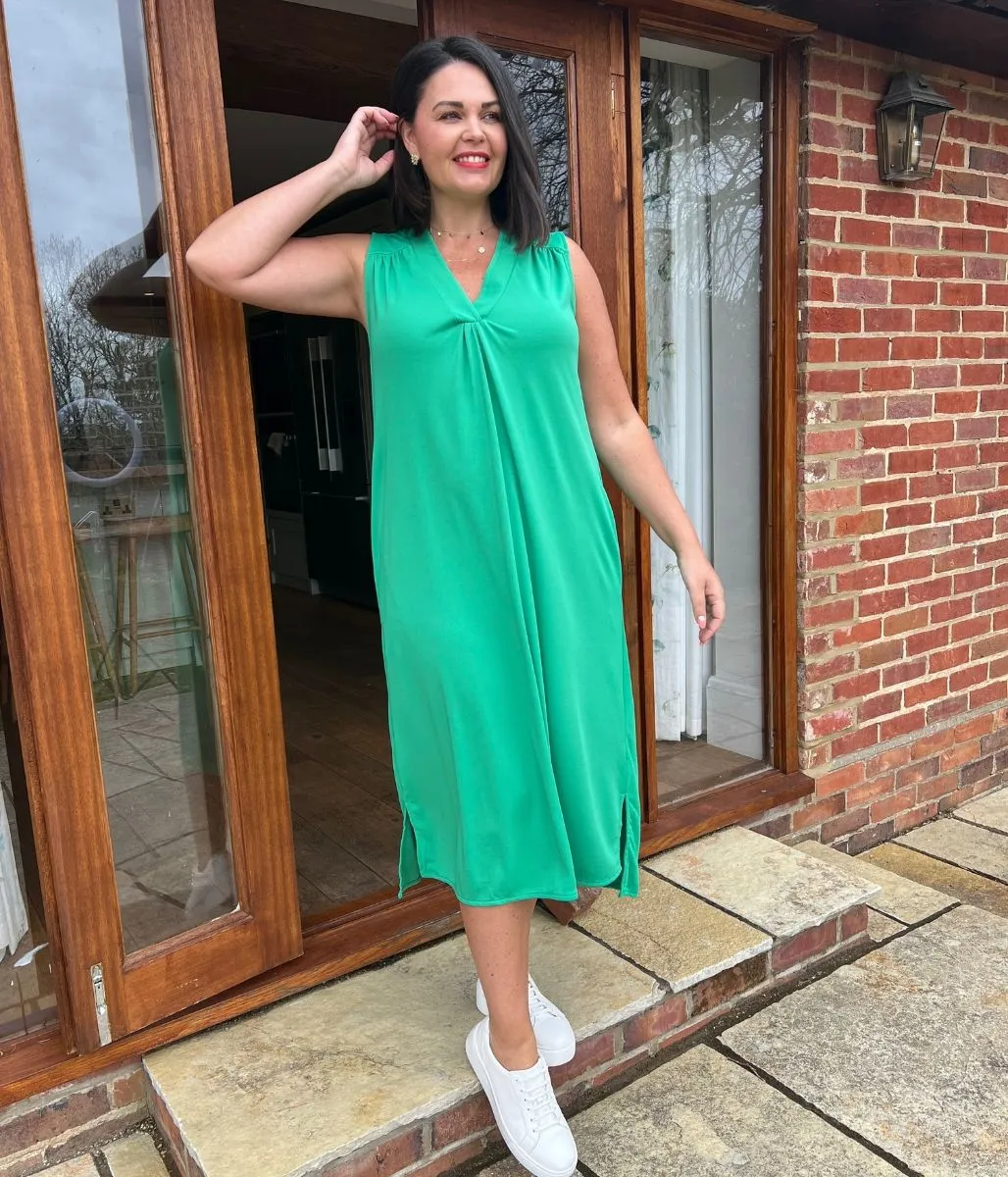 Green V Neck Shift Dress