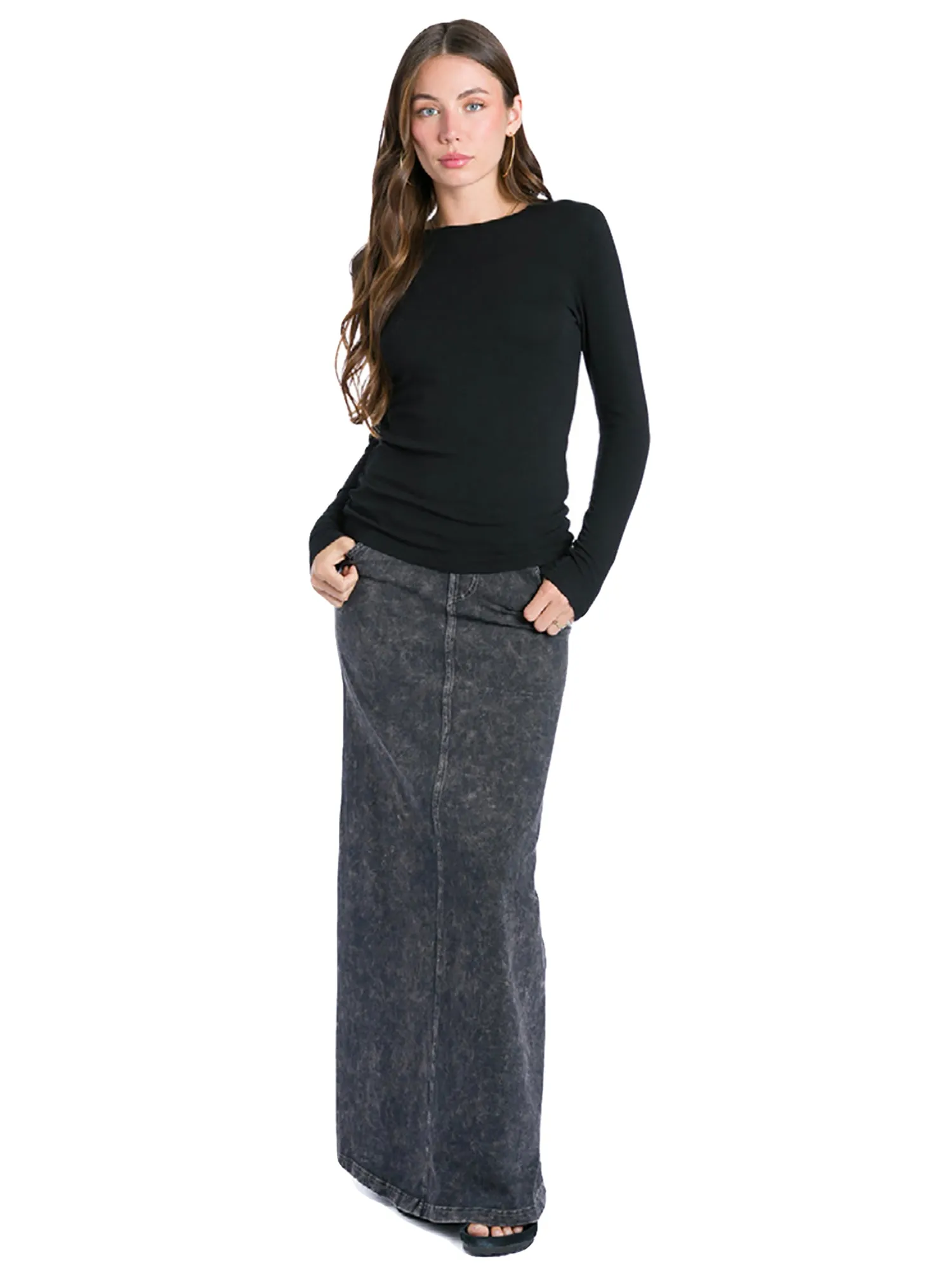 Hard Tail Denim A-Line Maxi Skirt (Style WJ-128)