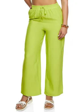 Haute Monde Linen Faux Drawstring Wide Leg Pants