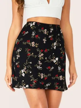 High Waist Floral Print Skirt