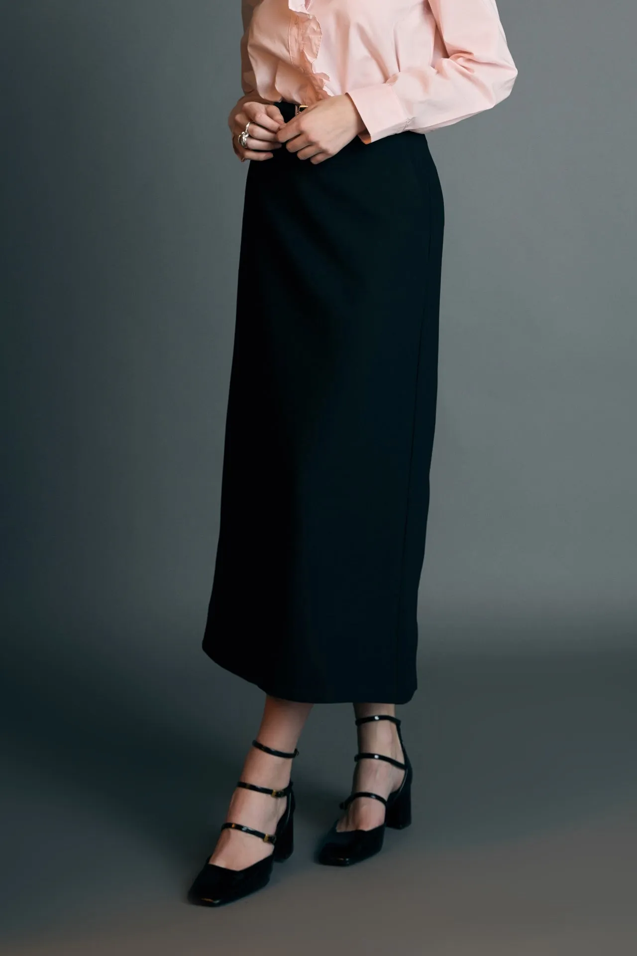 High Waisted A Line Midi Skirt