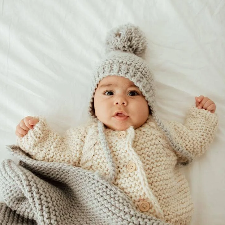 Ice Grey Garter Stitch Knit Bonnet Baby & Kids