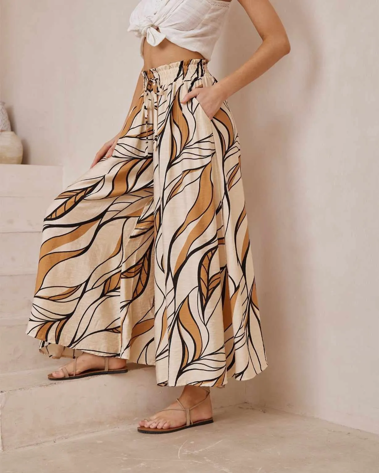 Iris Maxi Palazzo Pants Drawstring Waist Wide Leg - Rhapsody