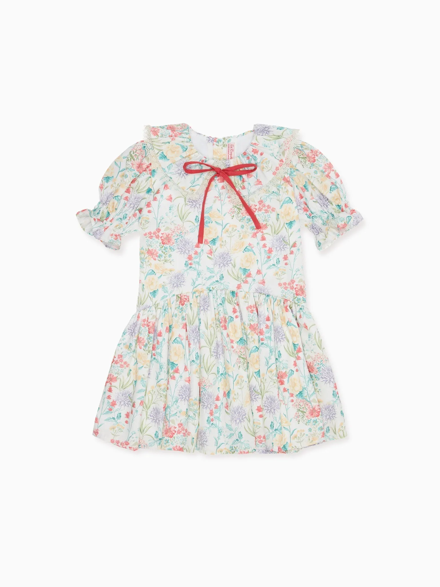 Ivory Floral Izara Girl Drop Waist Dress