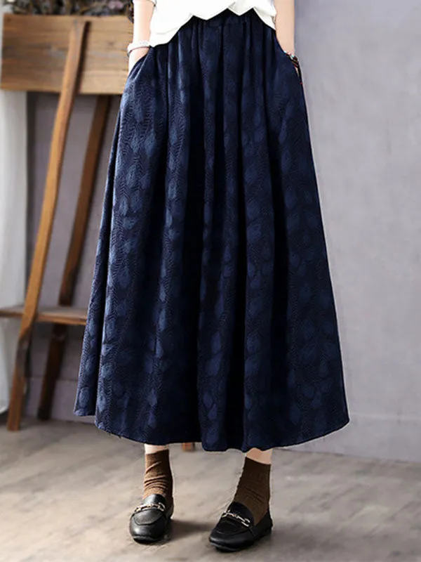 Jacquard Solid Color A-Line Loose Skirts Bottoms