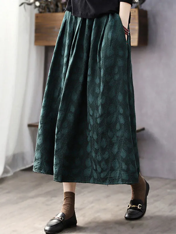 Jacquard Solid Color A-Line Loose Skirts Bottoms