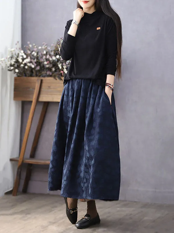 Jacquard Solid Color A-Line Loose Skirts Bottoms