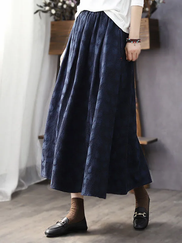 Jacquard Solid Color A-Line Loose Skirts Bottoms