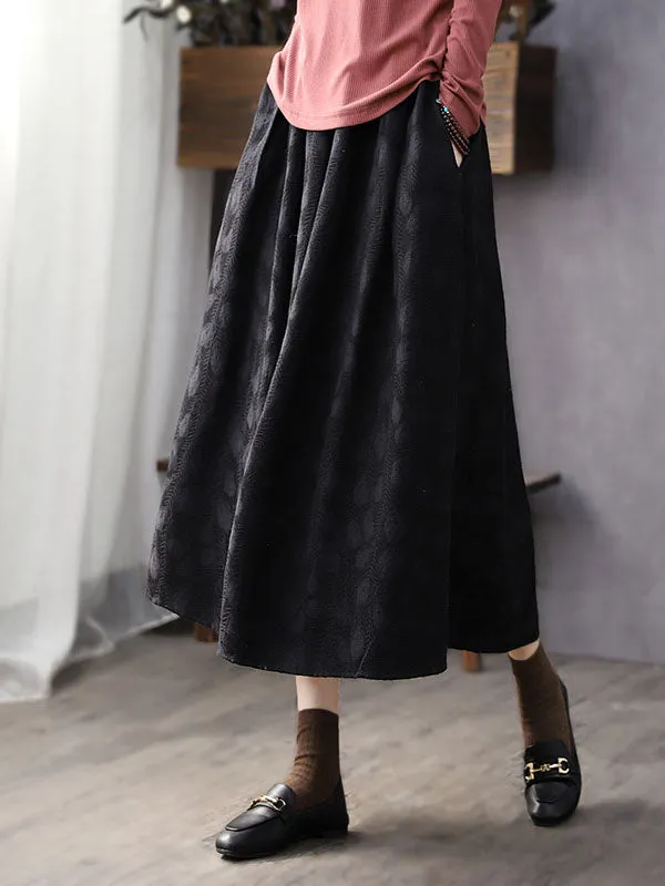 Jacquard Solid Color A-Line Loose Skirts Bottoms