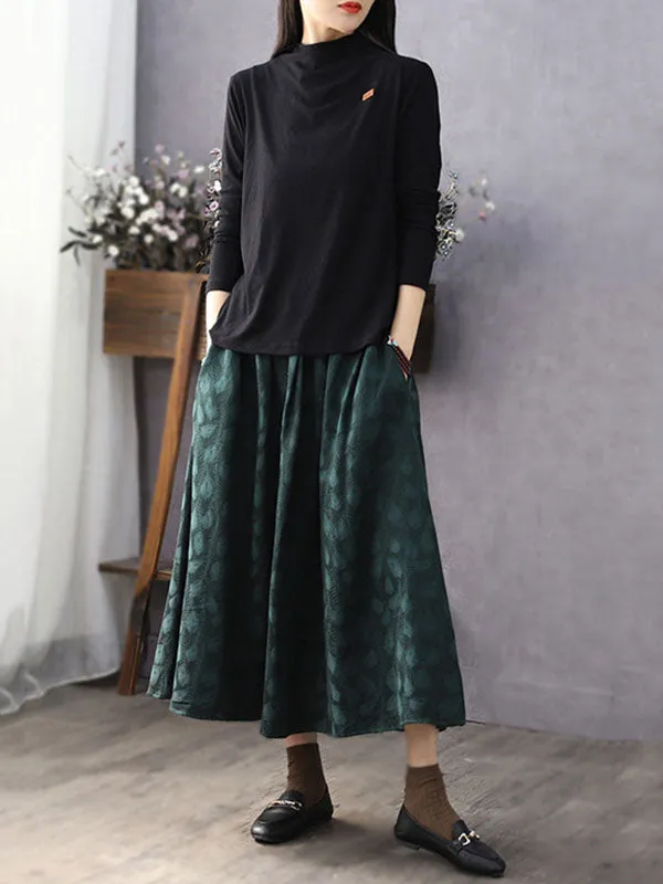 Jacquard Solid Color A-Line Loose Skirts Bottoms