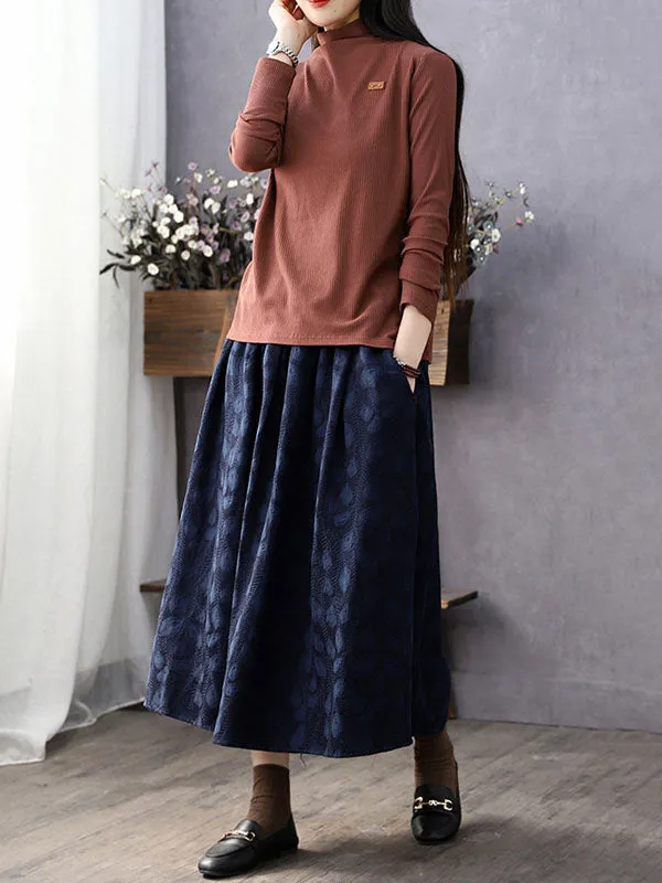 Jacquard Solid Color A-Line Loose Skirts Bottoms