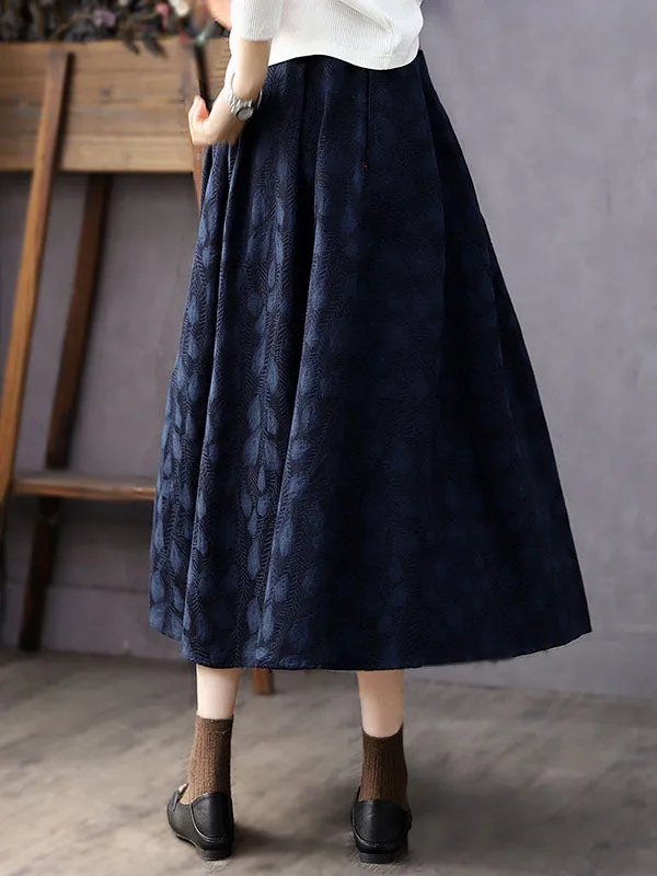 Jacquard Solid Color A-Line Loose Skirts Bottoms